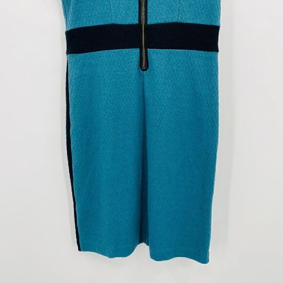 Maeve Anthropologie Size Medium Teal & Black Splitshade Tulip Hem Vneck Dress - Picture 9 of 10